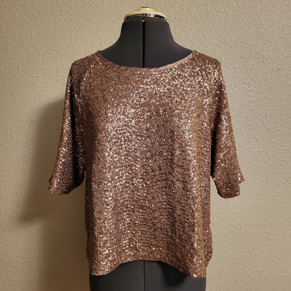 RM Rebecca Minkoff Bronzey-Brown Mesh Sequin Top Size Medium
